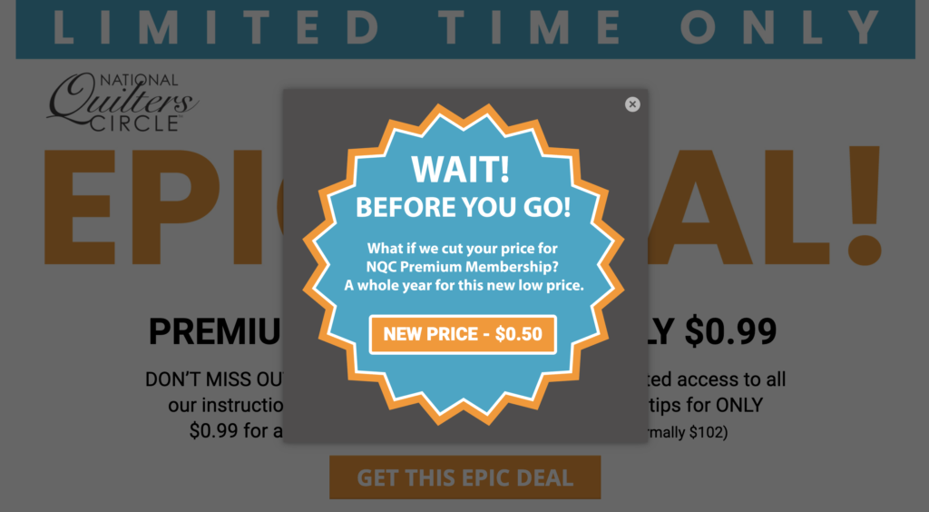 screenshot of Quilter's Circle 50¢ offer